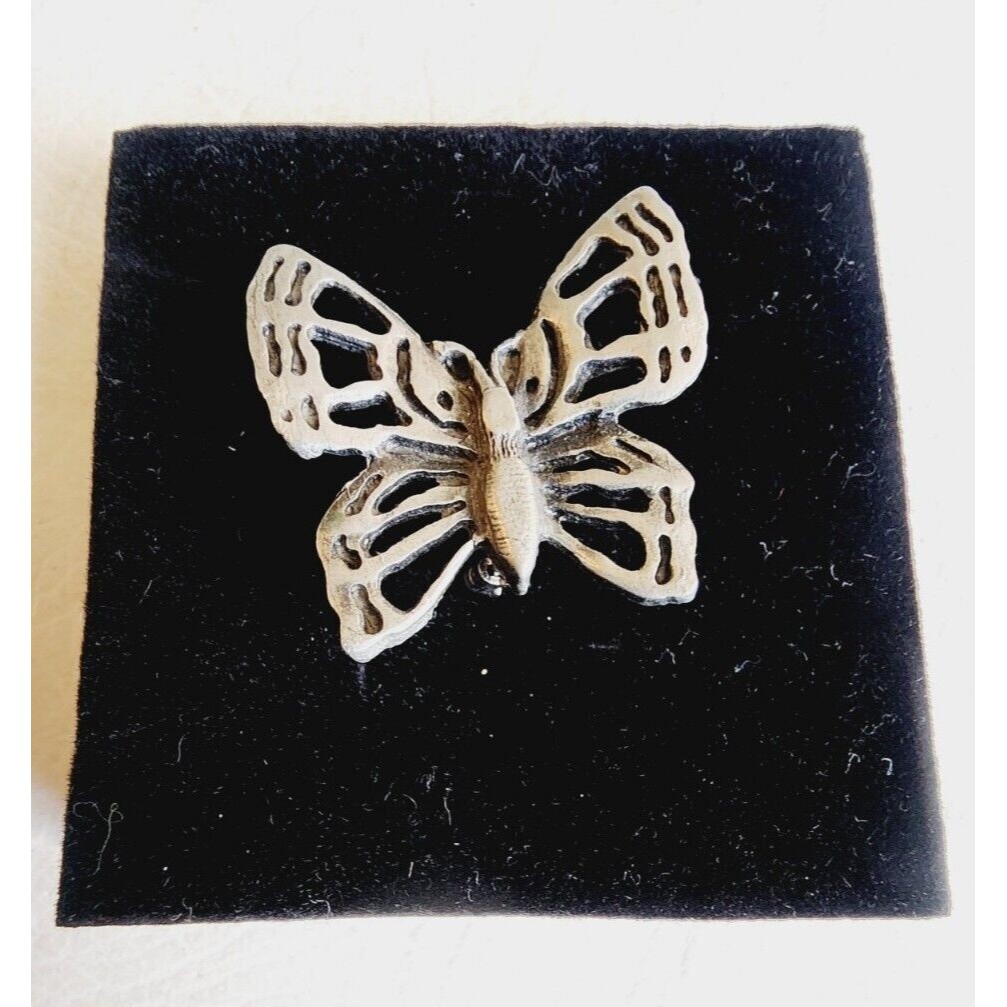 Vintage 1970s Metzke Brooch Lapel Pin Modernist Butterfly Pewter